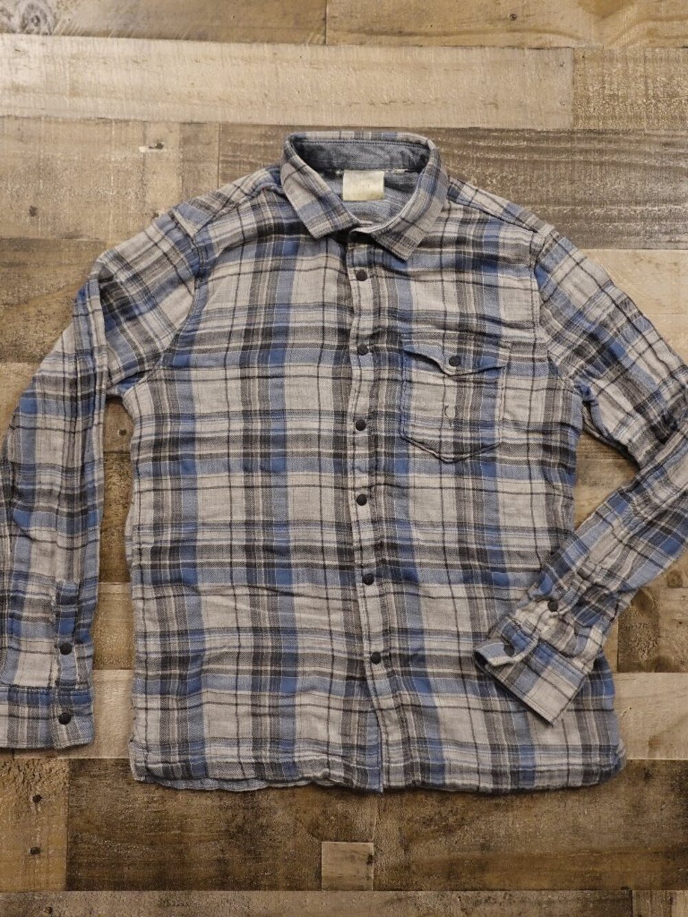Carbon2Cobalt Plaid Snap Front Flannel Shirt Men’s Medium Blue Gray